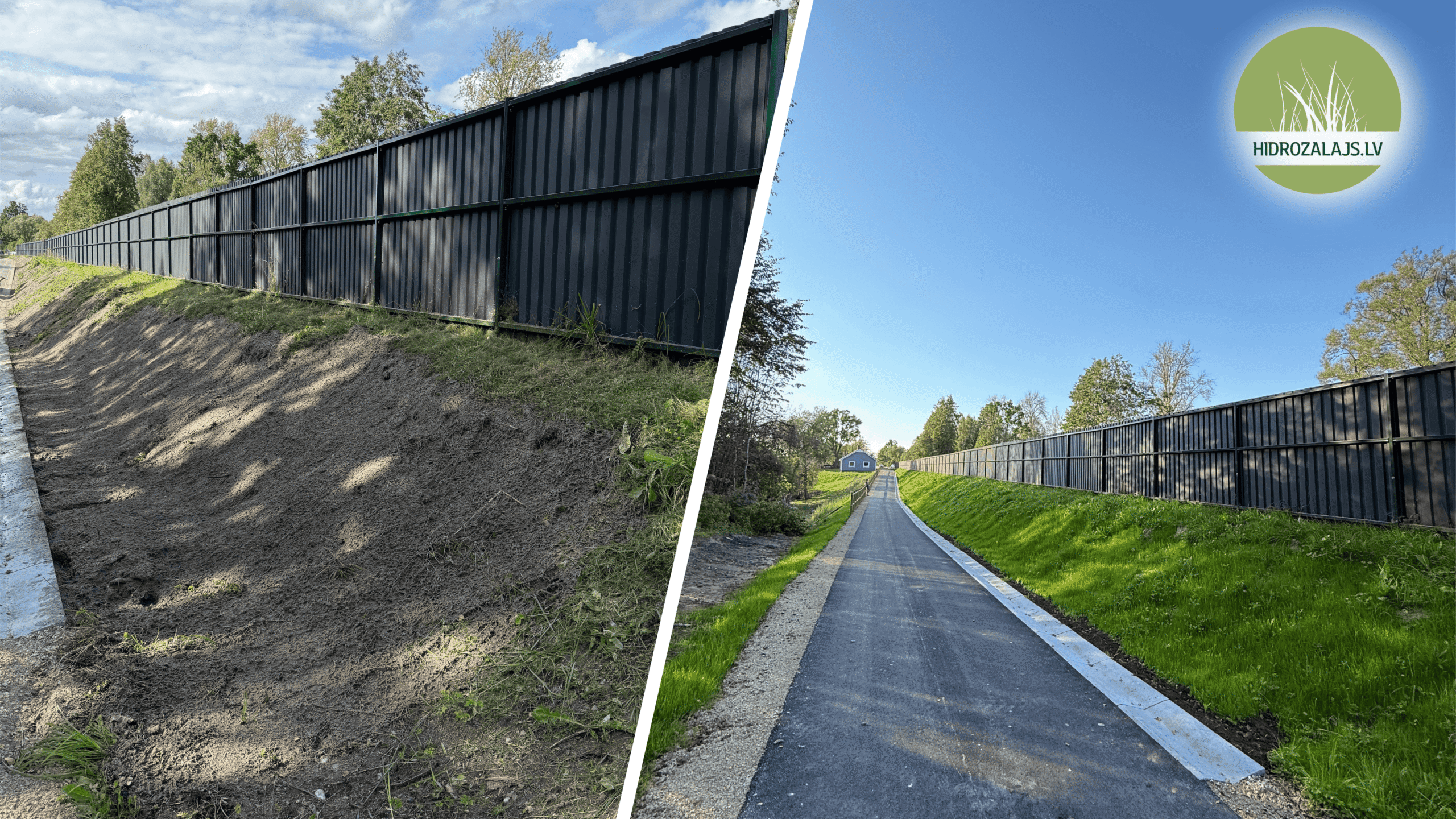Tiealue ennen ja jälkeen hydroseedingin