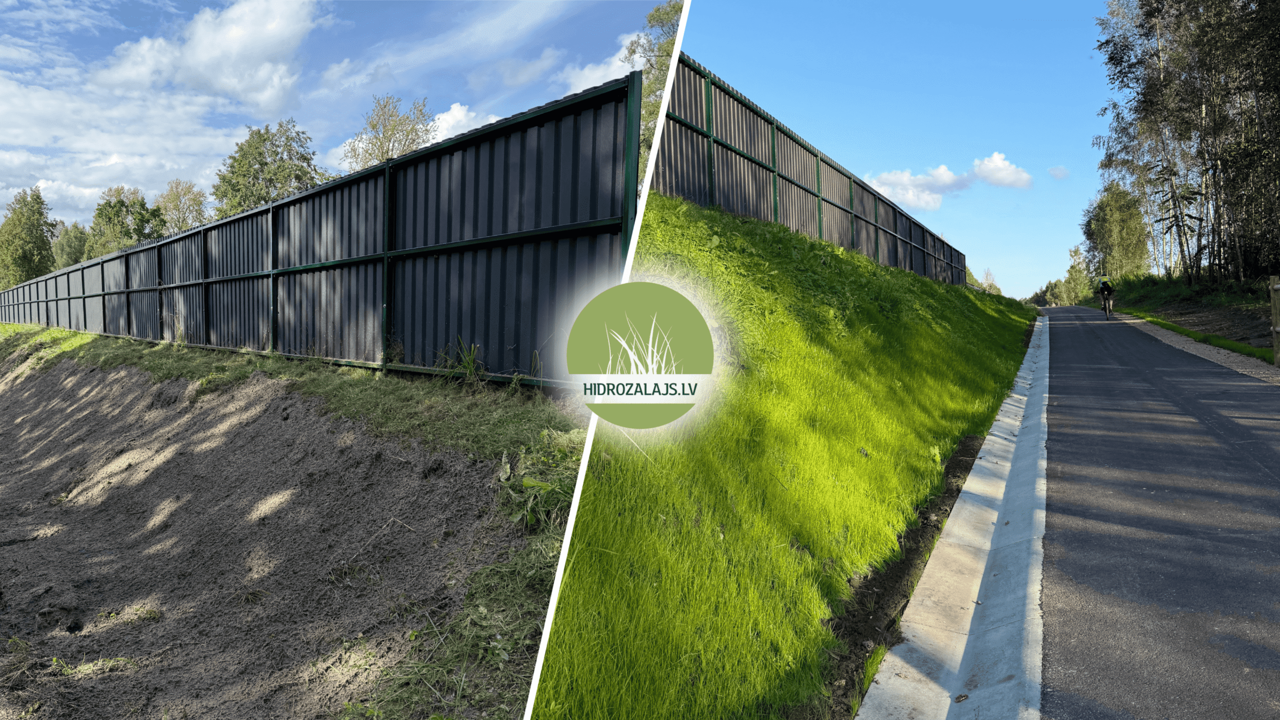 Rinne ennen ja jälkeen hydroseedingin